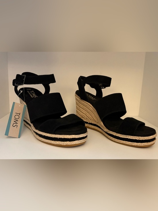 Toms Shoes - TOMS Black Suede Espadrille Wedge Sandals with Ankle Strap